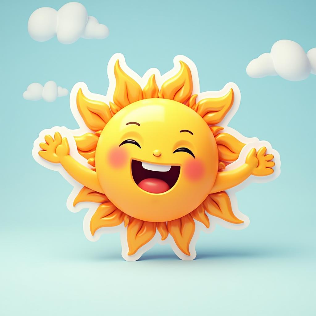 Cartoon sun with arms open wide and a joyful expression