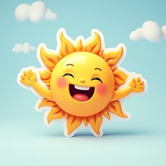 Cartoon sun with arms open wide and a joyful expression