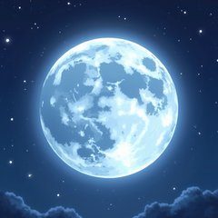 Anime full moon glowing in a starry night sky with sparkles