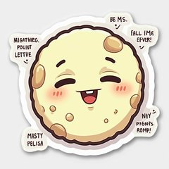 Meme-style cartoon moon face with various emotions and captions