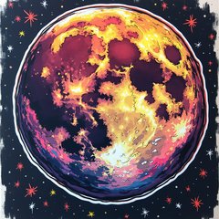 Graffiti-style full moon with colorful street art and cosmic elements