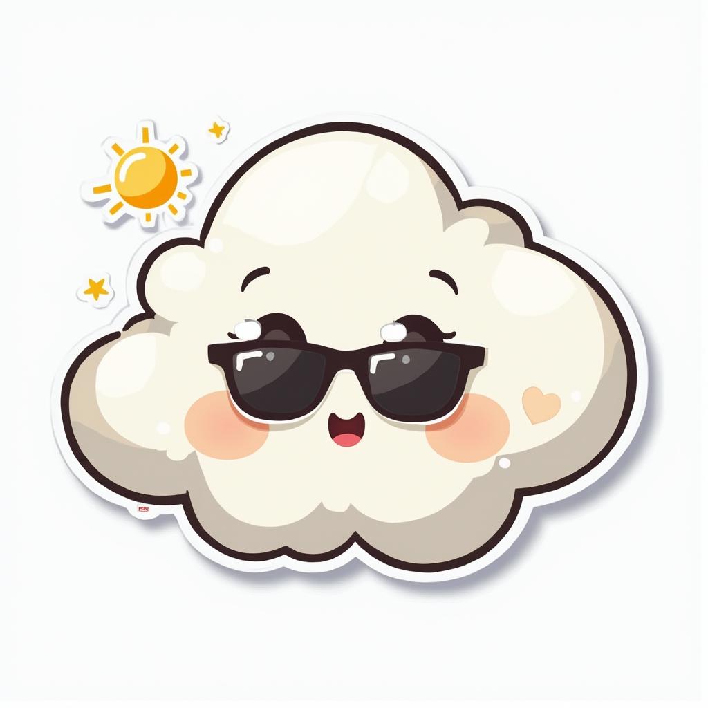 Chibi cloud with big eyes and sunglasses floating happily