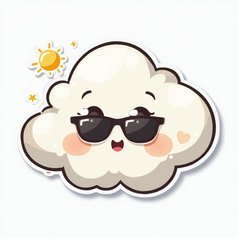 Chibi cloud with big eyes and sunglasses floating happily