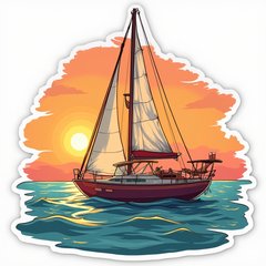 Stylish sailboat relaxing on calm waters at sunset with drinks