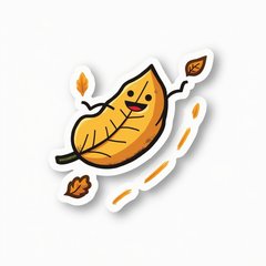 Doodle-style leaf with a playful face falling through the air