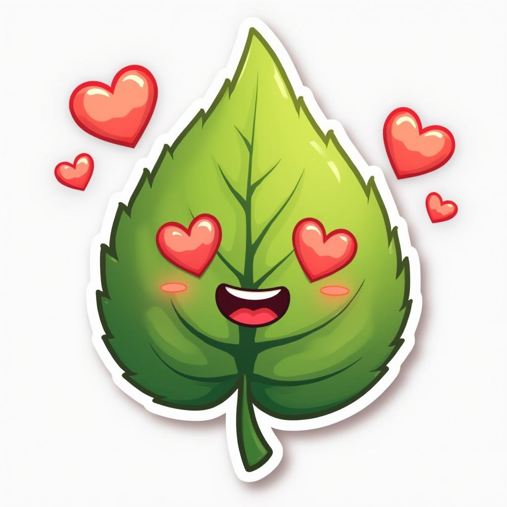Emoji-style leaf character with heart-shaped eyes and a smile