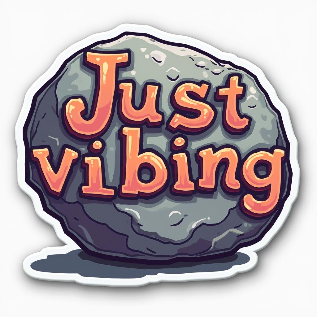 Meme sticker of a rock with caption 'Just vibing'
