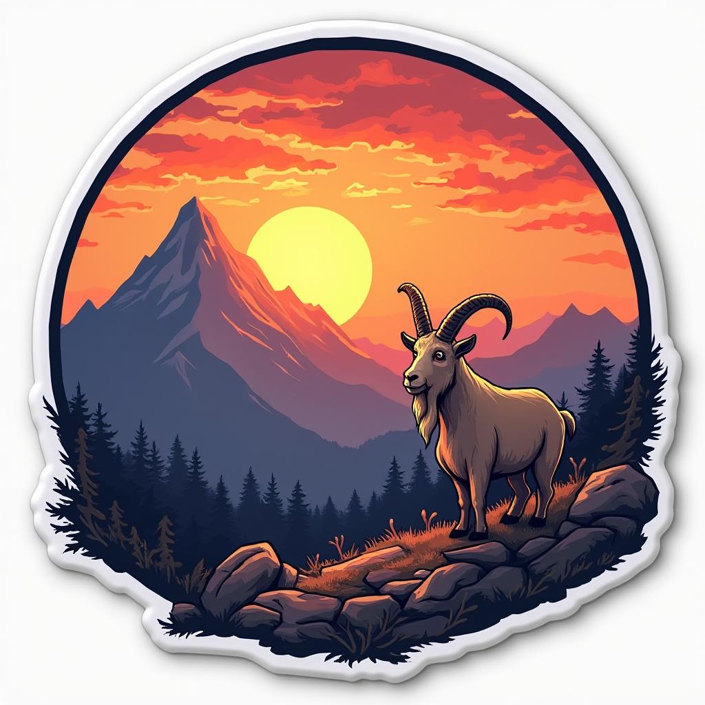 Meme sunset with a surprised goat and funny caption