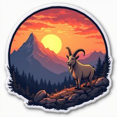 Meme sunset with a surprised goat and funny caption