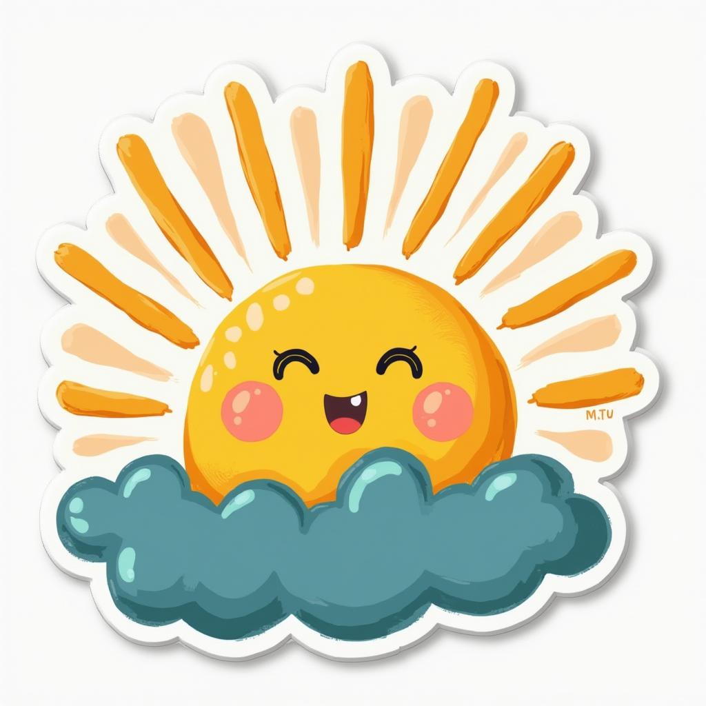 Doodle-style playful sun rising with hand-drawn rays and clouds