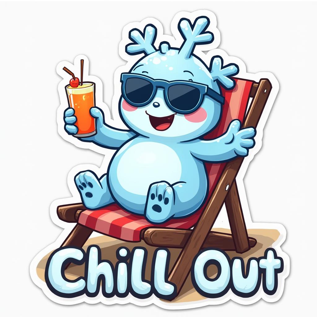 Meme snowflake relaxing on a beach chair with sunglasses and drink