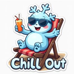 Meme snowflake relaxing on a beach chair with sunglasses and drink