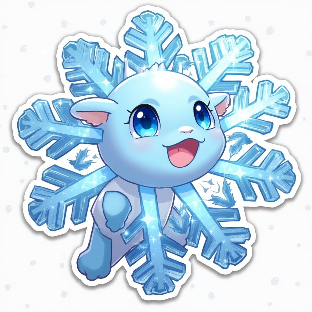 Anime snowflake transforming into a magical creature with sparkles