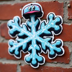 Graffiti snowflake with colorful spray paint and cap against wall