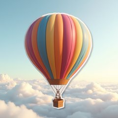 3D rendered hot-air balloon with detailed fabric and sunlight effects