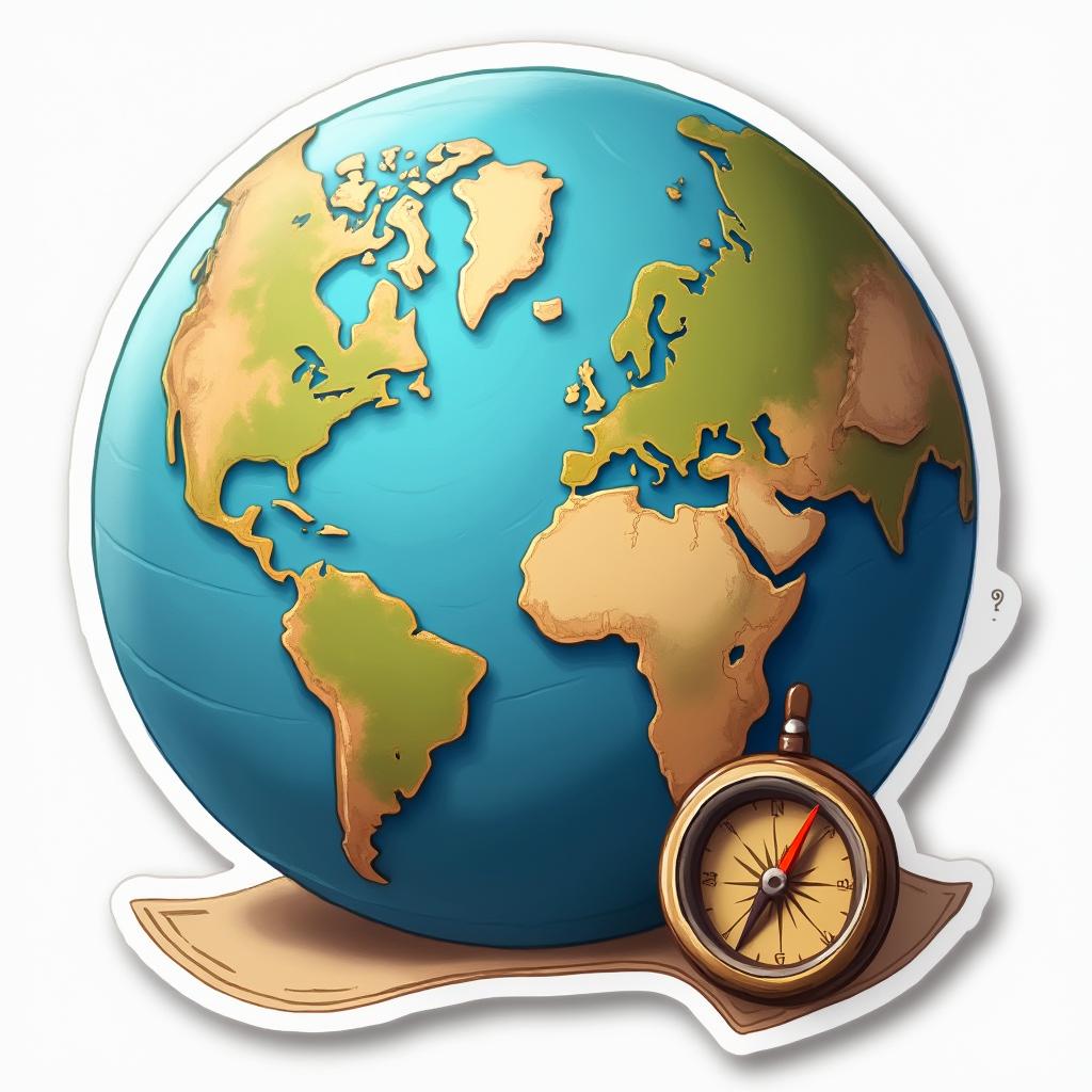 3D rendered Earth with a compass and map, symbolizing adventure