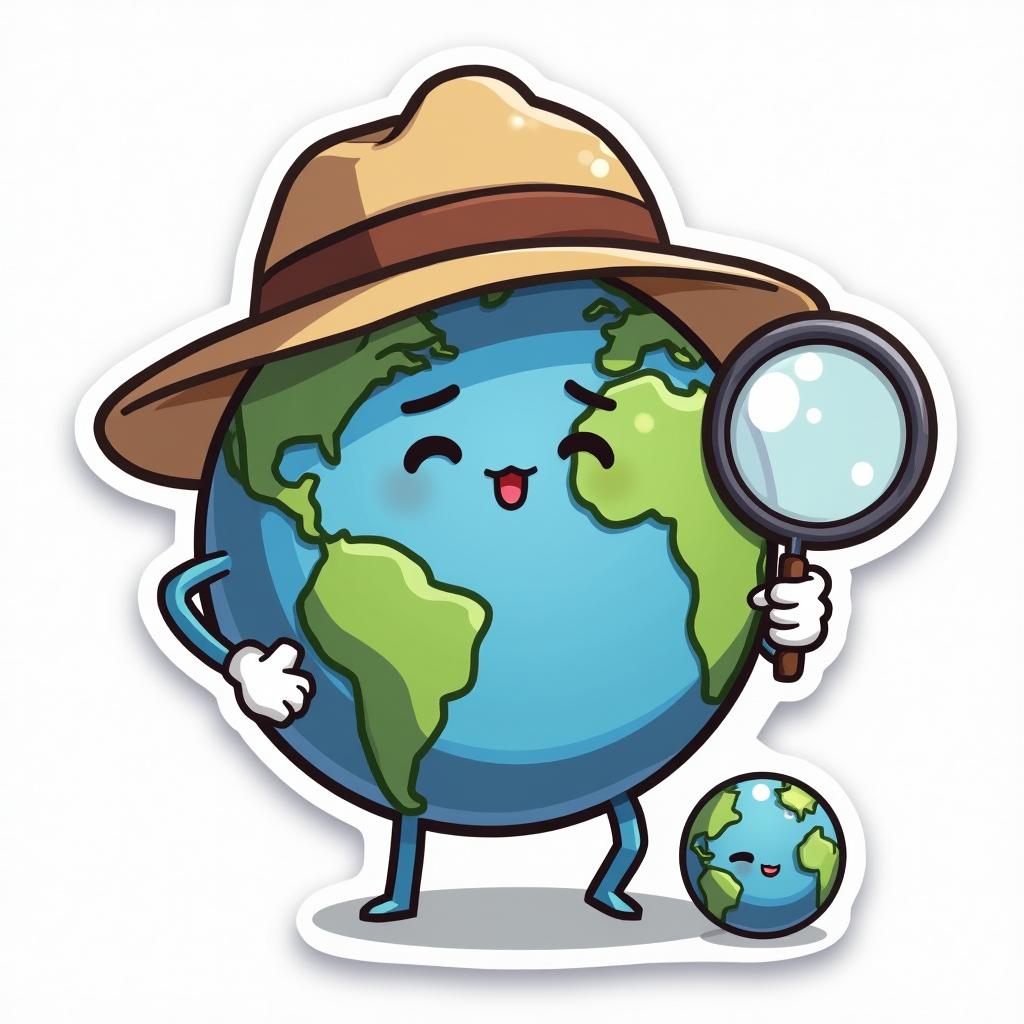 Anime-style Earth character with explorer hat and magnifying glass