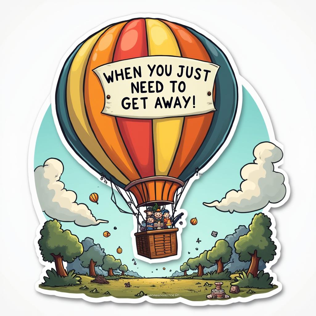 Meme hot-air balloon with caption about escaping chaos