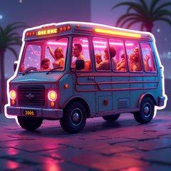 3D rendered lively party bus with people dancing inside
