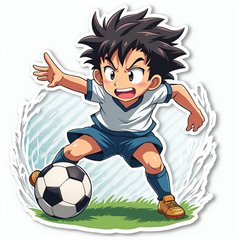 Anime soccer player heading the ball into the goal with speed lines