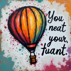 Graffiti hot-air balloon with colorful art and romantic quote