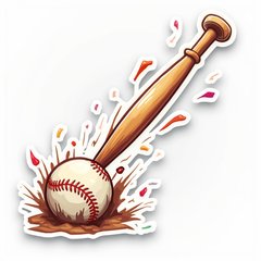 3D rendered baseball bat hitting a ball with confetti