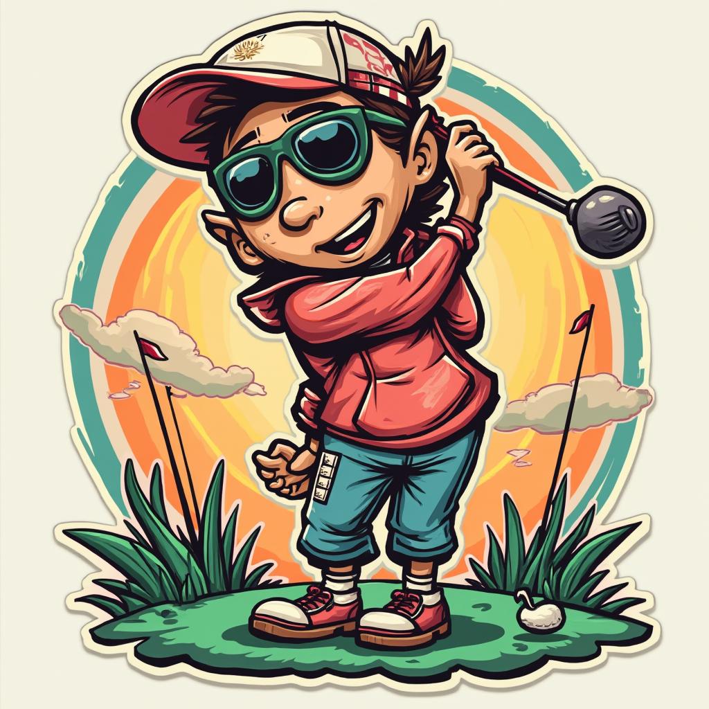 Pop culture golfer making a birdie in a retro style