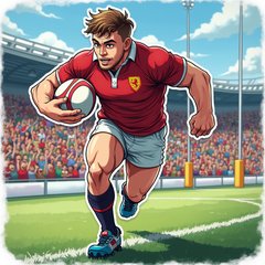 Anime rugby player sprinting towards the goal with cheering fans