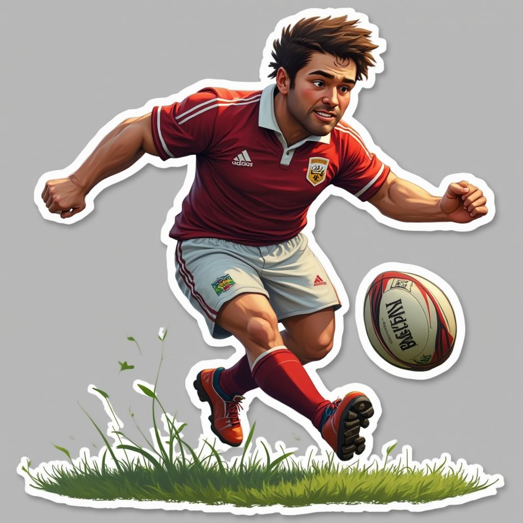 3D rendered rugby player kicking the ball with motion blur