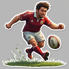 3D rendered rugby player kicking the ball with motion blur