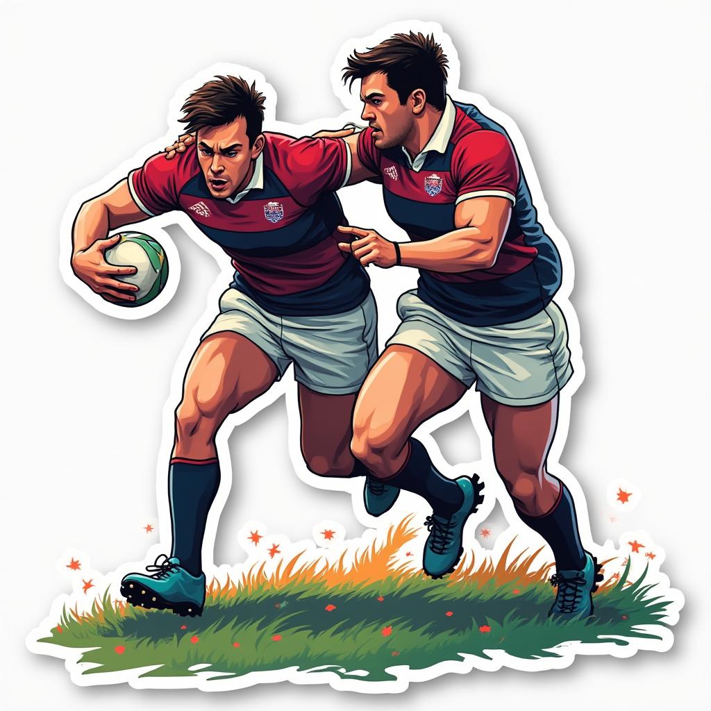 Pop culture rugby player dodging opponent in slow motion