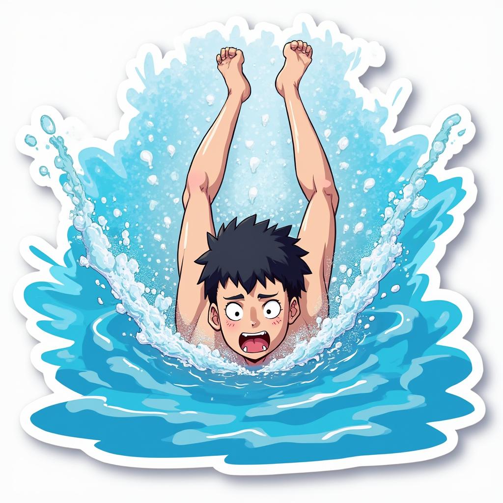 Anime character diving into a sparkling pool with dynamic movement lines