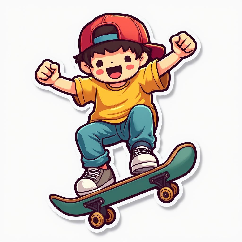 3D rendered skateboarder landing a trick with triumphant expression