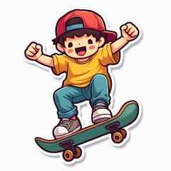 3D rendered skateboarder landing a trick with triumphant expression