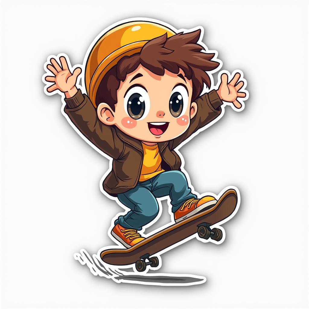 Chibi skateboarder jumping in joy after landing a trick