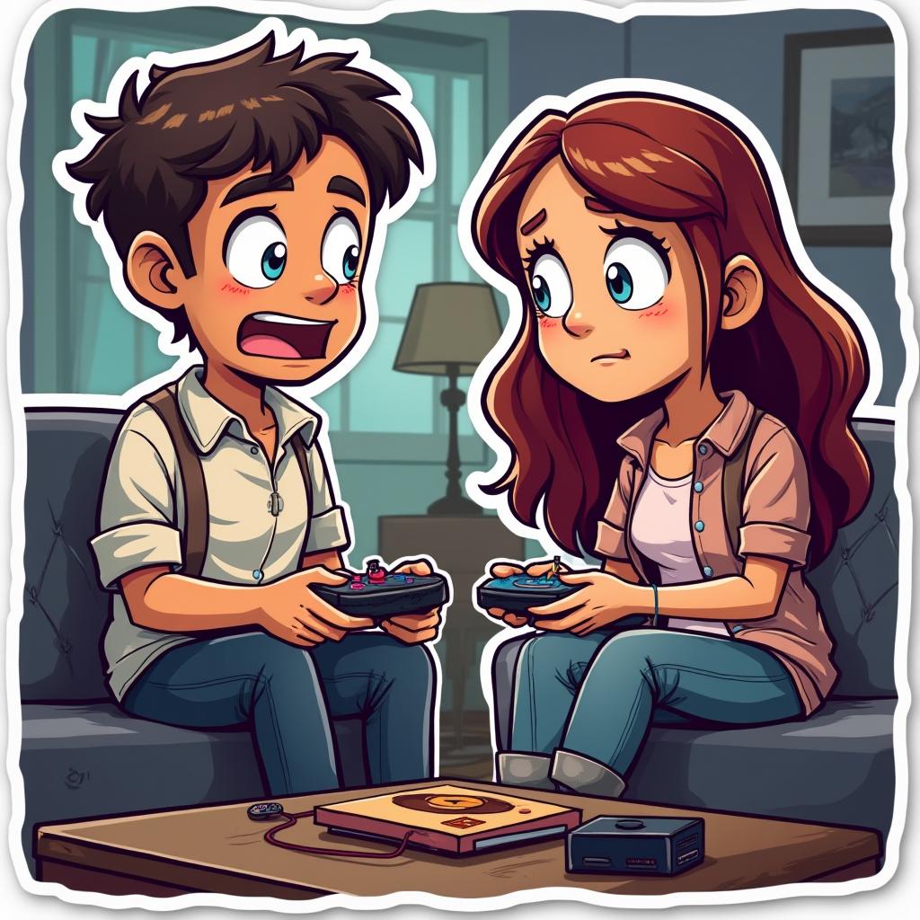 Cartoon distracted boyfriend admiring a video game console while girlfriend frowns