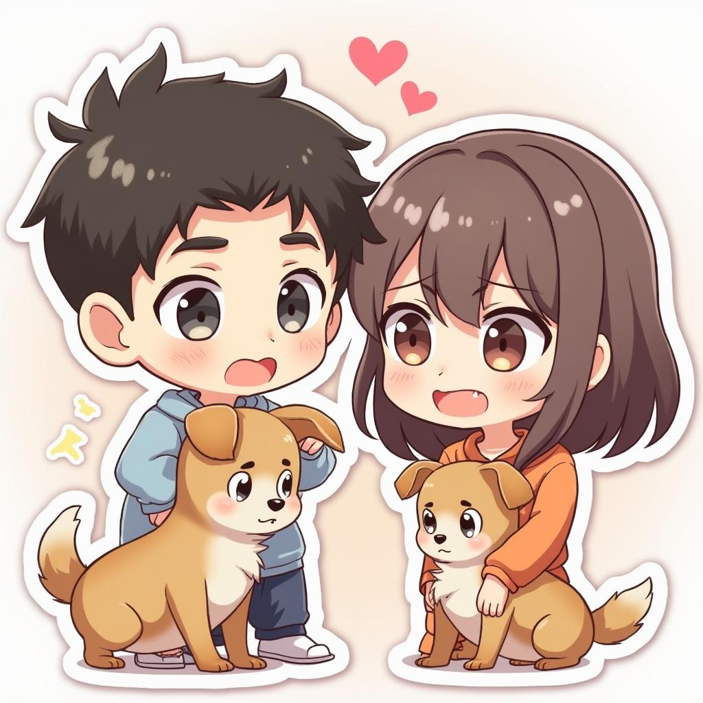 Kawaii distracted boyfriend looking at a cute dog while girlfriend appears annoyed