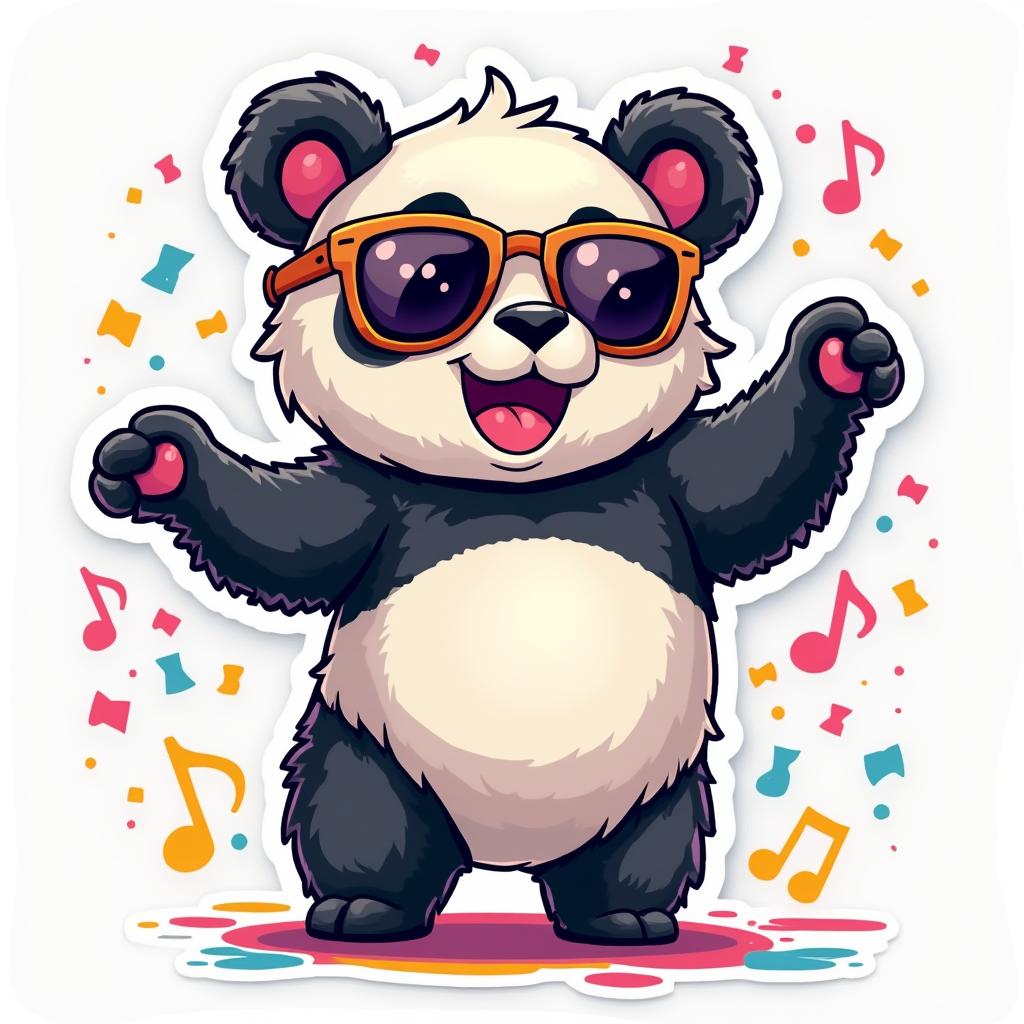 Cheerful panda dancing with sunglasses and musical notes