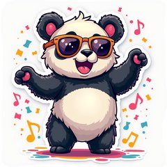 Cheerful panda dancing with sunglasses and musical notes