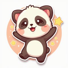 Chibi panda joyfully jumping with arms raised