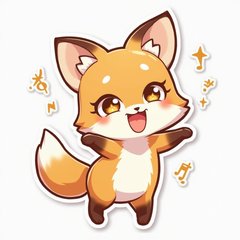 Anime style happy fox dancing with musical notes