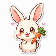 Chibi rabbit holding carrots with an excited expression