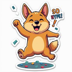 Excited Doge jumping with confetti and the text 'So Hype!'
