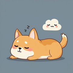 Kawaii Doge lying down with closed eyes and Zzz cloud