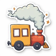 Doodle of a playful train with clouds and stars around it