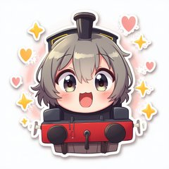Anime-style adorable train character with large eyes and sparkles