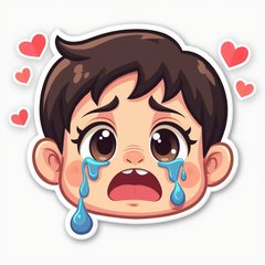 Kawaii crying Jordan face with large eyes and colorful tears