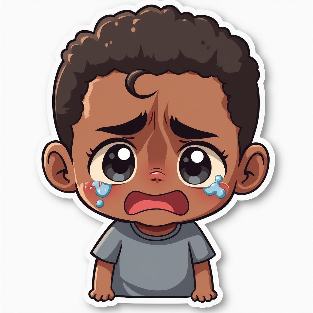 Chibi crying Jordan face with small body and oversized features