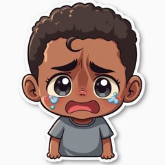 Chibi crying Jordan face with small body and oversized features