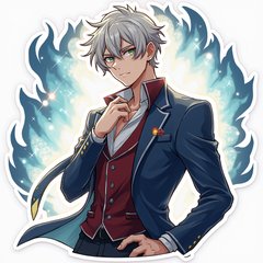 Anime sticker of a charismatic sigma male with a glowing aura